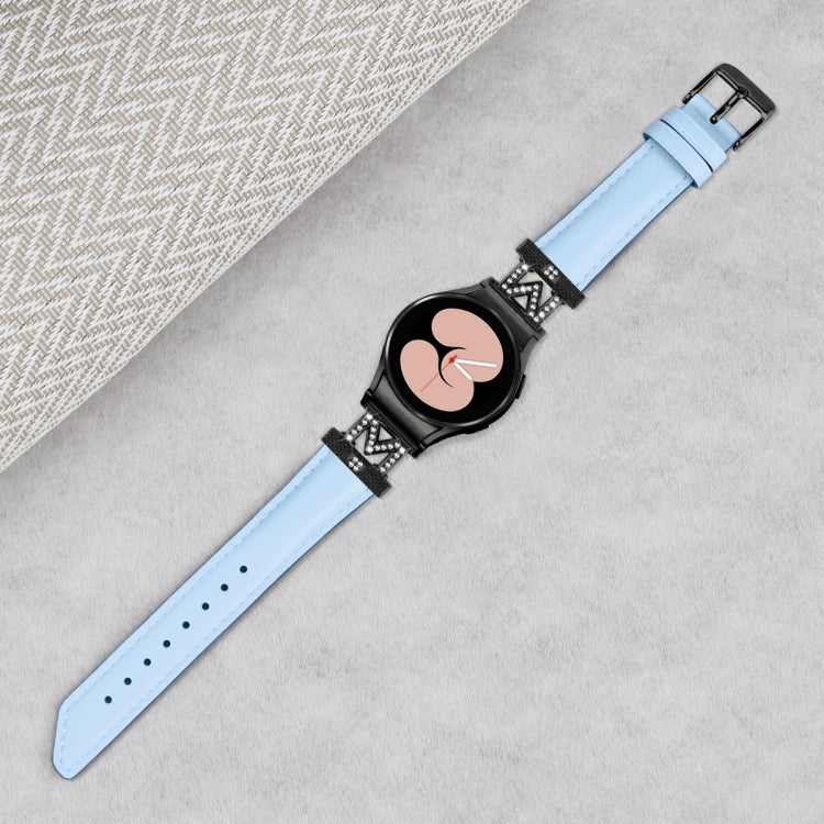 For Samsung Galaxy Watch6 / 6 Classic M Letter D-shaped Twill Leather Watch Band(Black Blue) - Watch Bands by PMC Jewellery | Online Shopping South Africa | PMC Jewellery