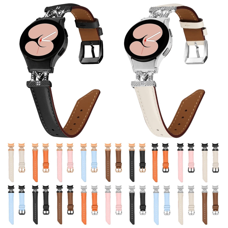 For Samsung Galaxy Watch6 / 6 Classic M Letter D-shaped Twill Leather Watch Band(Silver Brown) - Watch Bands by PMC Jewellery | Online Shopping South Africa | PMC Jewellery