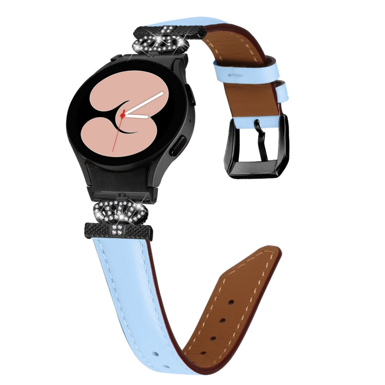 For Samsung Galaxy Watch6 / 6 Classic Crown D-shaped Twill Leather Watch Band(Black Blue) - Watch Bands by PMC Jewellery | Online Shopping South Africa | PMC Jewellery