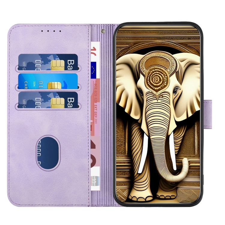 For OPPO A58 4G YX0060 Elephant Head Embossed Phone Leather Case with Lanyard(Light Purple) - OPPO Cases by PMC Jewellery | Online Shopping South Africa | PMC Jewellery | Buy Now Pay Later Mobicred