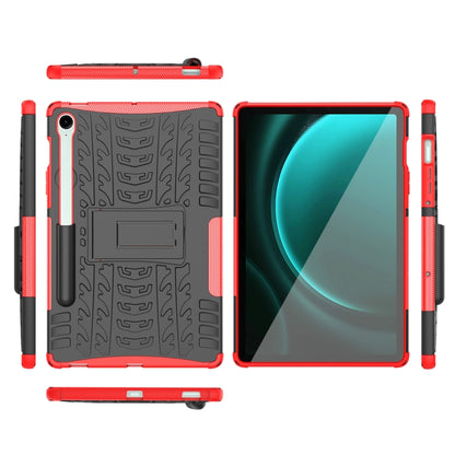 For Samsung Galaxy Tab S9 FE Tire Texture TPU + PC Tablet Case with Holder(Red) - Galaxy Tab S9 FE by PMC Jewellery | Online Shopping South Africa | PMC Jewellery | Buy Now Pay Later Mobicred