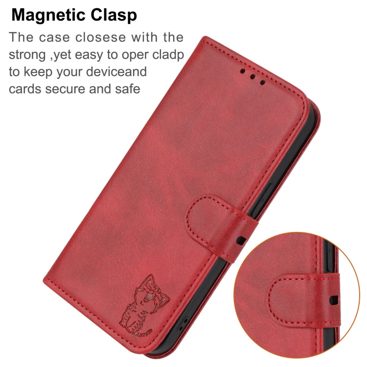 For Google Pixel 9 Pro Embossed Happy Cat Pattern Flip Leather Phone Case(Red) - Google Cases by PMC TechLife | Online Shopping South Africa | PMC TechLife | Buy Now Pay Later Mobicred