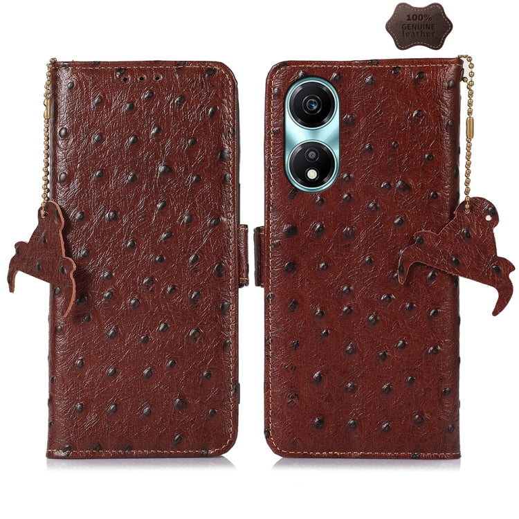 For Honor X5 Plus Ostrich Pattern Genuine Leather RFID Phone Case(Coffee) - Honor Cases by PMC TechLife | Online Shopping South Africa | PMC TechLife | Buy Now Pay Later Mobicred