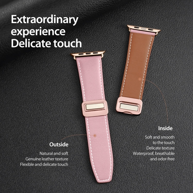 For Apple Watch SE 2023 44mm DUX DUCIS YA Series Magnetic Buckle Genuine Leather Watch Band(Pink) - Watch Bands by DUX DUCIS | Online Shopping South Africa | PMC Jewellery | Buy Now Pay Later Mobicred