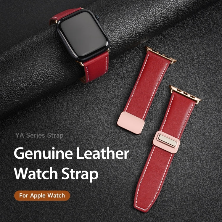 For Apple Watch SE 2023 44mm DUX DUCIS YA Series Magnetic Buckle Genuine Leather Watch Band(Red) - Watch Bands by DUX DUCIS | Online Shopping South Africa | PMC Jewellery | Buy Now Pay Later Mobicred