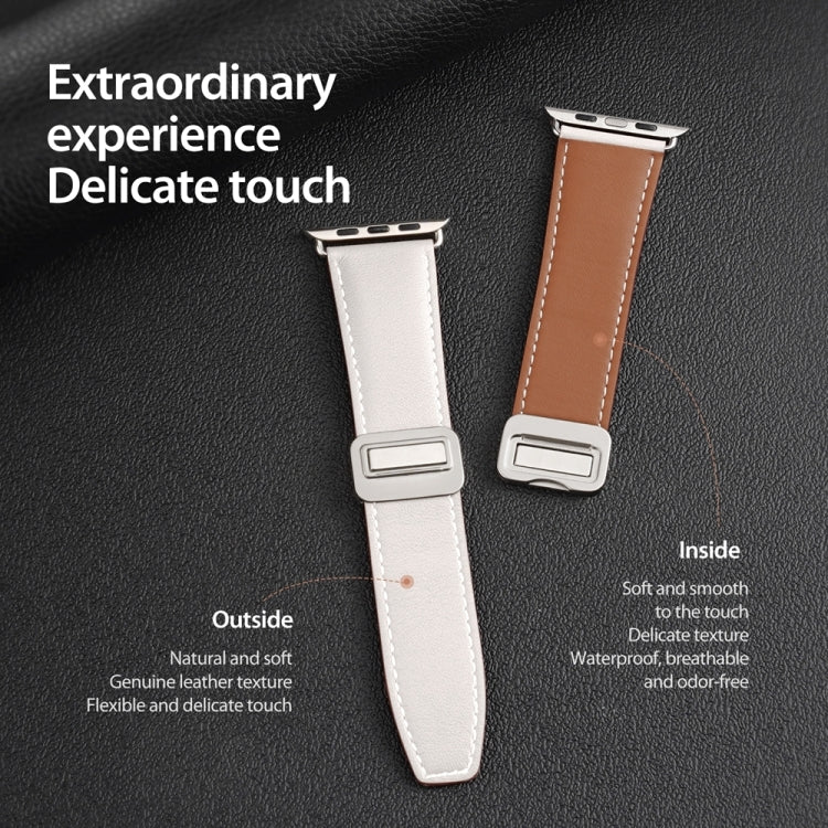 For Apple Watch SE 2023 40mm DUX DUCIS YA Series Magnetic Buckle Genuine Leather Watch Band(White) - Watch Bands by DUX DUCIS | Online Shopping South Africa | PMC Jewellery | Buy Now Pay Later Mobicred