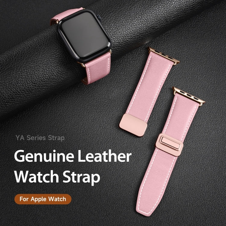 For Apple Watch Ultra 2 49mm DUX DUCIS YA Series Magnetic Buckle Genuine Leather Watch Band(Pink) - Watch Bands by DUX DUCIS | Online Shopping South Africa | PMC Jewellery | Buy Now Pay Later Mobicred