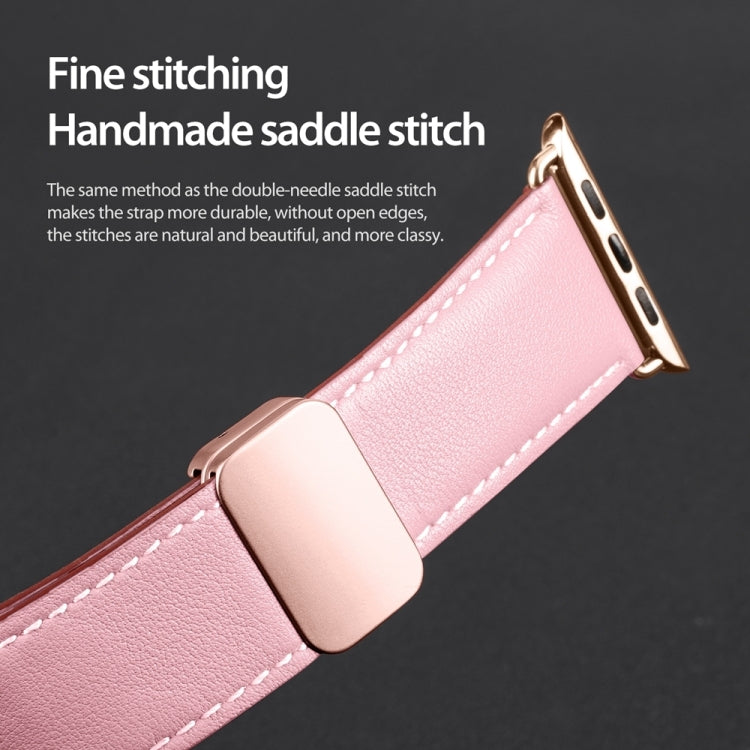 For Apple Watch Ultra 2 49mm DUX DUCIS YA Series Magnetic Buckle Genuine Leather Watch Band(Pink) - Watch Bands by DUX DUCIS | Online Shopping South Africa | PMC Jewellery | Buy Now Pay Later Mobicred