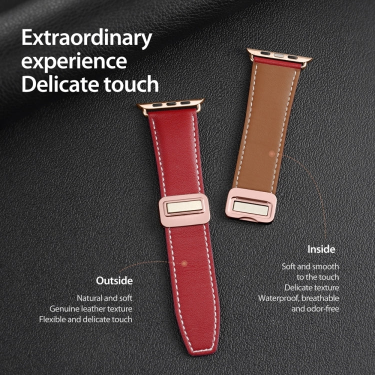 For Apple Watch Series 9 45mm DUX DUCIS YA Series Magnetic Buckle Genuine Leather Watch Band(Red) - Watch Bands by DUX DUCIS | Online Shopping South Africa | PMC Jewellery | Buy Now Pay Later Mobicred