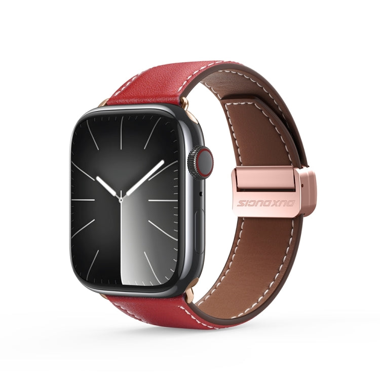 For Apple Watch Series 9 41mm DUX DUCIS YA Series Magnetic Buckle Genuine Leather Watch Band(Red) - Watch Bands by DUX DUCIS | Online Shopping South Africa | PMC Jewellery | Buy Now Pay Later Mobicred