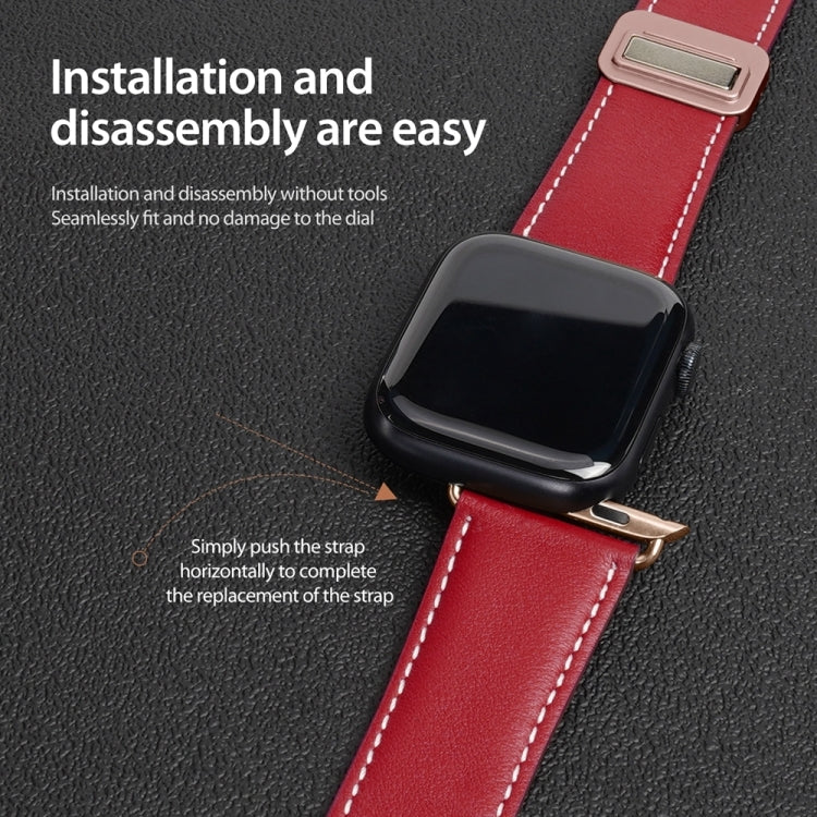 For Apple Watch Series 8 45mm DUX DUCIS YA Series Magnetic Buckle Genuine Leather Watch Band(Red) - Watch Bands by DUX DUCIS | Online Shopping South Africa | PMC Jewellery | Buy Now Pay Later Mobicred