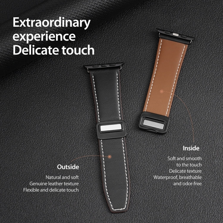 For Apple Watch SE 2022 40mm DUX DUCIS YA Series Magnetic Buckle Genuine Leather Watch Band(Black) - Watch Bands by DUX DUCIS | Online Shopping South Africa | PMC Jewellery | Buy Now Pay Later Mobicred