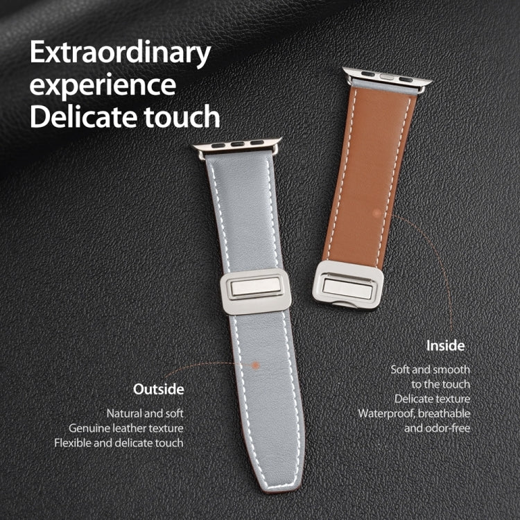 For Apple Watch SE 2022 40mm DUX DUCIS YA Series Magnetic Buckle Genuine Leather Watch Band(Grey) - Watch Bands by DUX DUCIS | Online Shopping South Africa | PMC Jewellery | Buy Now Pay Later Mobicred