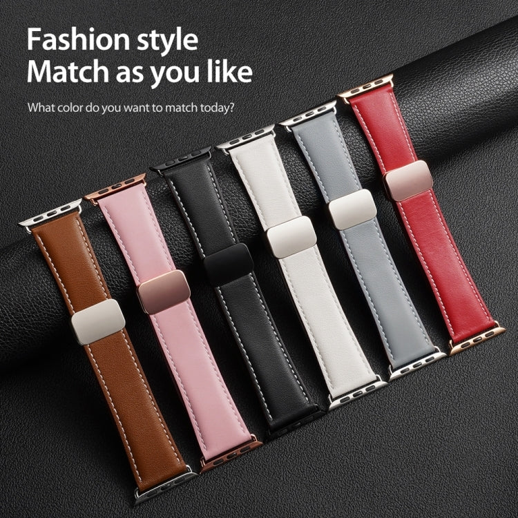 For Apple Watch Series 7 45mm DUX DUCIS YA Series Magnetic Buckle Genuine Leather Watch Band(Pink) - Watch Bands by DUX DUCIS | Online Shopping South Africa | PMC Jewellery | Buy Now Pay Later Mobicred