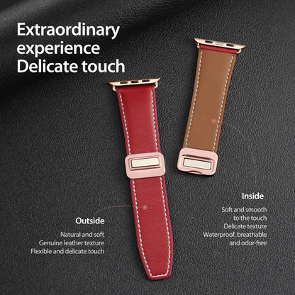 For Apple Watch Series 7 45mm DUX DUCIS YA Series Magnetic Buckle Genuine Leather Watch Band(Red) - Watch Bands by DUX DUCIS | Online Shopping South Africa | PMC Jewellery | Buy Now Pay Later Mobicred