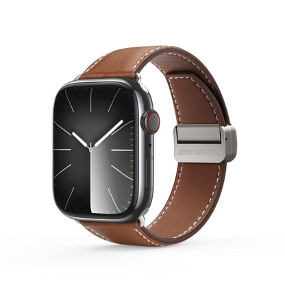 For Apple Watch SE 44mm DUX DUCIS YA Series Magnetic Buckle Genuine Leather Watch Band(Brown) - Watch Bands by DUX DUCIS | Online Shopping South Africa | PMC Jewellery | Buy Now Pay Later Mobicred