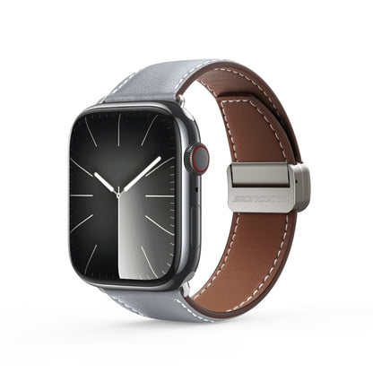 For Apple Watch SE 44mm DUX DUCIS YA Series Magnetic Buckle Genuine Leather Watch Band(Grey) - Watch Bands by DUX DUCIS | Online Shopping South Africa | PMC Jewellery | Buy Now Pay Later Mobicred