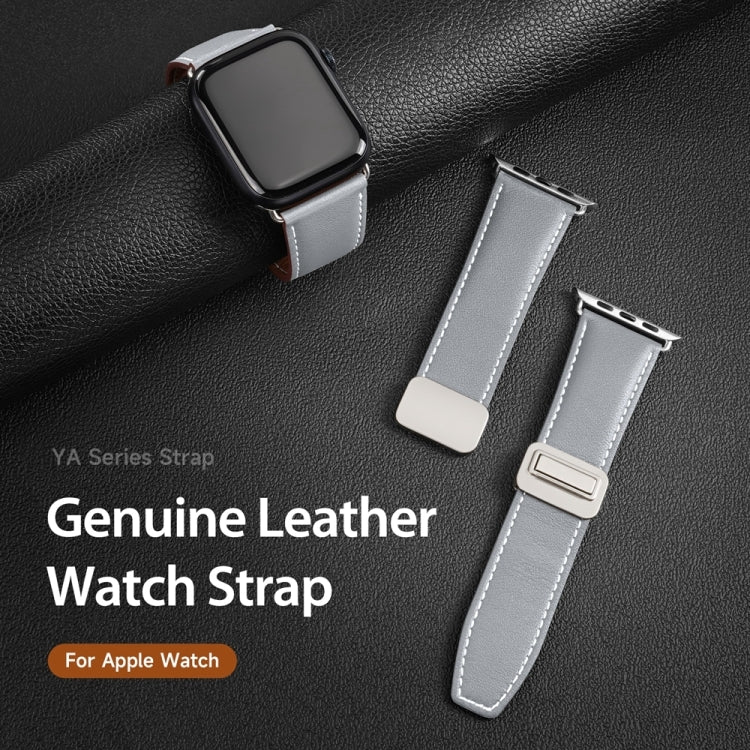 For Apple Watch SE 44mm DUX DUCIS YA Series Magnetic Buckle Genuine Leather Watch Band(Grey) - Watch Bands by DUX DUCIS | Online Shopping South Africa | PMC Jewellery | Buy Now Pay Later Mobicred