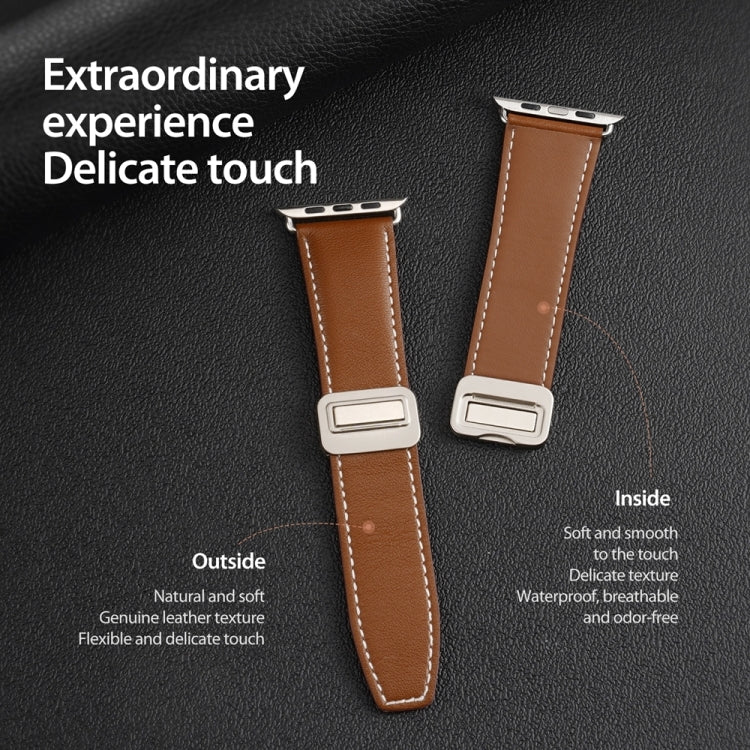 For Apple Watch Series 6 40mm DUX DUCIS YA Series Magnetic Buckle Genuine Leather Watch Band(Brown) - Watch Bands by DUX DUCIS | Online Shopping South Africa | PMC Jewellery | Buy Now Pay Later Mobicred