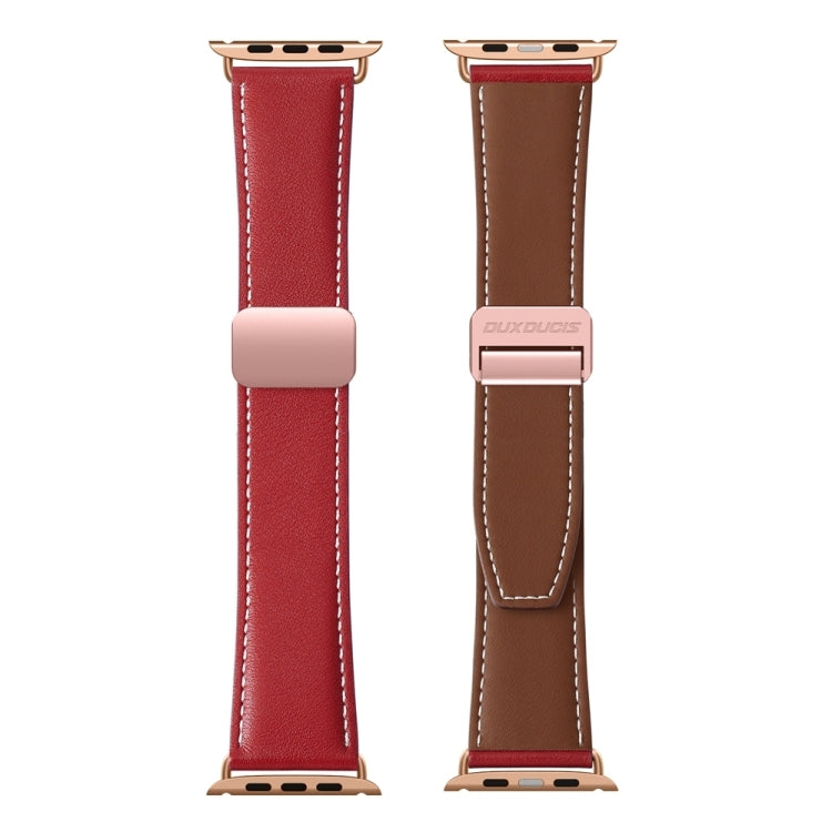 For Apple Watch Series 3 38mm DUX DUCIS YA Series Magnetic Buckle Genuine Leather Watch Band(Red) - Watch Bands by DUX DUCIS | Online Shopping South Africa | PMC Jewellery | Buy Now Pay Later Mobicred