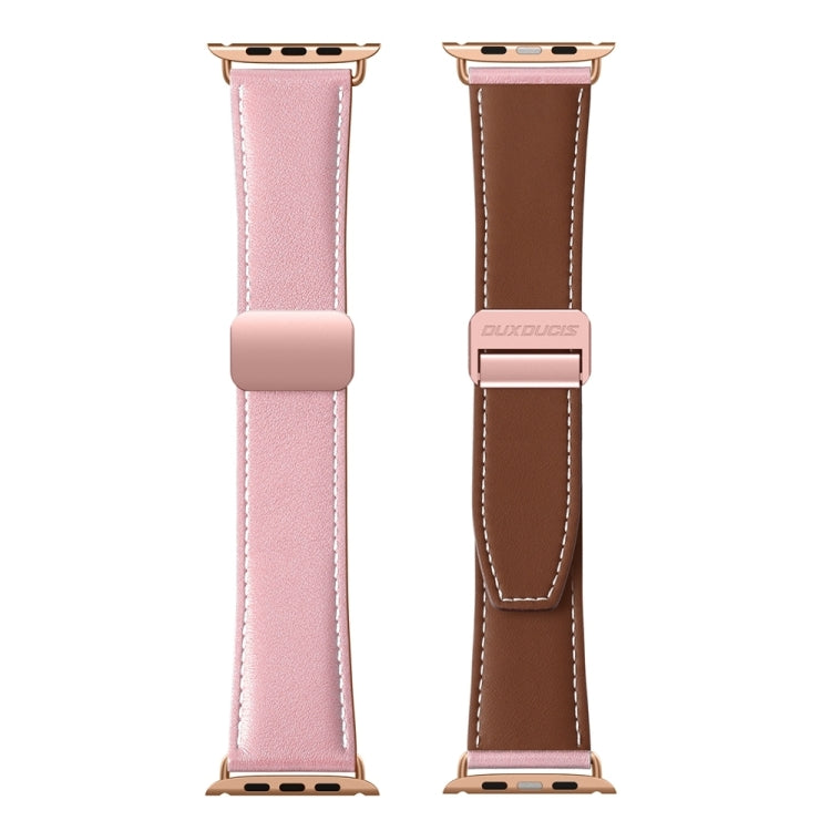 For Apple Watch Series 2 42mm DUX DUCIS YA Series Magnetic Buckle Genuine Leather Watch Band(Pink) - Watch Bands by DUX DUCIS | Online Shopping South Africa | PMC Jewellery | Buy Now Pay Later Mobicred