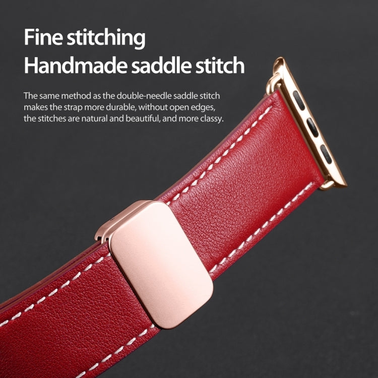 For Apple Watch 42mm DUX DUCIS YA Series Magnetic Buckle Genuine Leather Watch Band(Red) - Watch Bands by DUX DUCIS | Online Shopping South Africa | PMC Jewellery | Buy Now Pay Later Mobicred