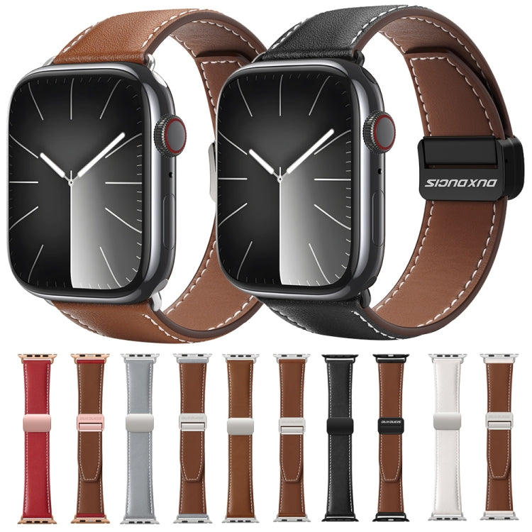 For Apple Watch Series 9 45mm DUX DUCIS YA Series Magnetic Buckle Genuine Leather Watch Band(Brown) - Watch Bands by DUX DUCIS | Online Shopping South Africa | PMC Jewellery | Buy Now Pay Later Mobicred