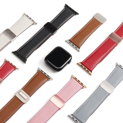 For Apple Watch Series 7 45mm DUX DUCIS YA Series Magnetic Buckle Genuine Leather Watch Band(Pink) - Watch Bands by DUX DUCIS | Online Shopping South Africa | PMC Jewellery | Buy Now Pay Later Mobicred