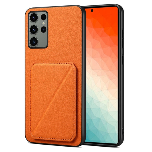 For Samsung Galaxy S24 Ultra 5G Denior Imitation Calf Leather Back Phone Case with Holder(Orange) - Galaxy S24 Ultra 5G Cases by Denior | Online Shopping South Africa | PMC Jewellery | Buy Now Pay Later Mobicred