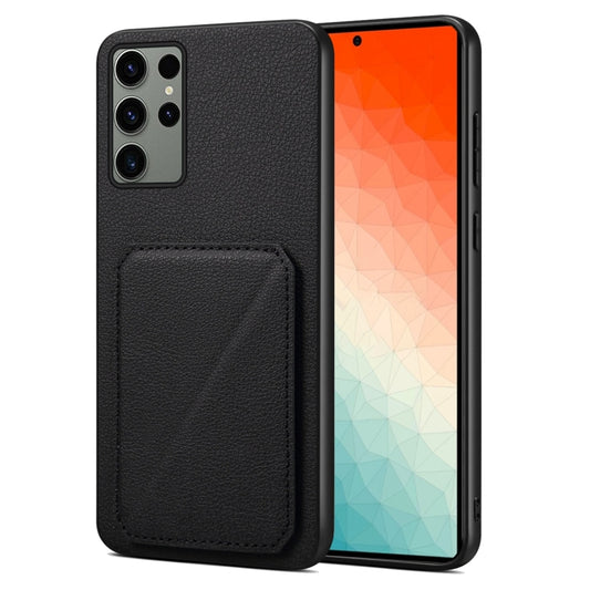 For Samsung Galaxy S24 Ultra 5G Denior Imitation Calf Leather Back Phone Case with Holder(Black) - Galaxy S24 Ultra 5G Cases by Denior | Online Shopping South Africa | PMC Jewellery | Buy Now Pay Later Mobicred