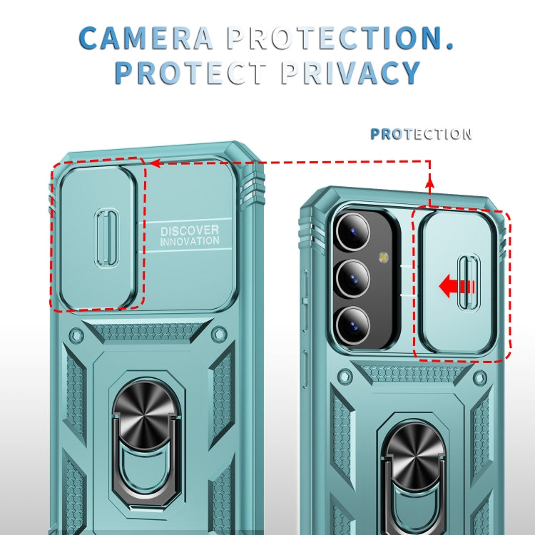 For Samsung Galaxy S24 5G Sliding Camshield TPU + PC Phone Case with Holder(Green) - Galaxy S24 5G Cases by PMC TechLife | Online Shopping South Africa | PMC TechLife