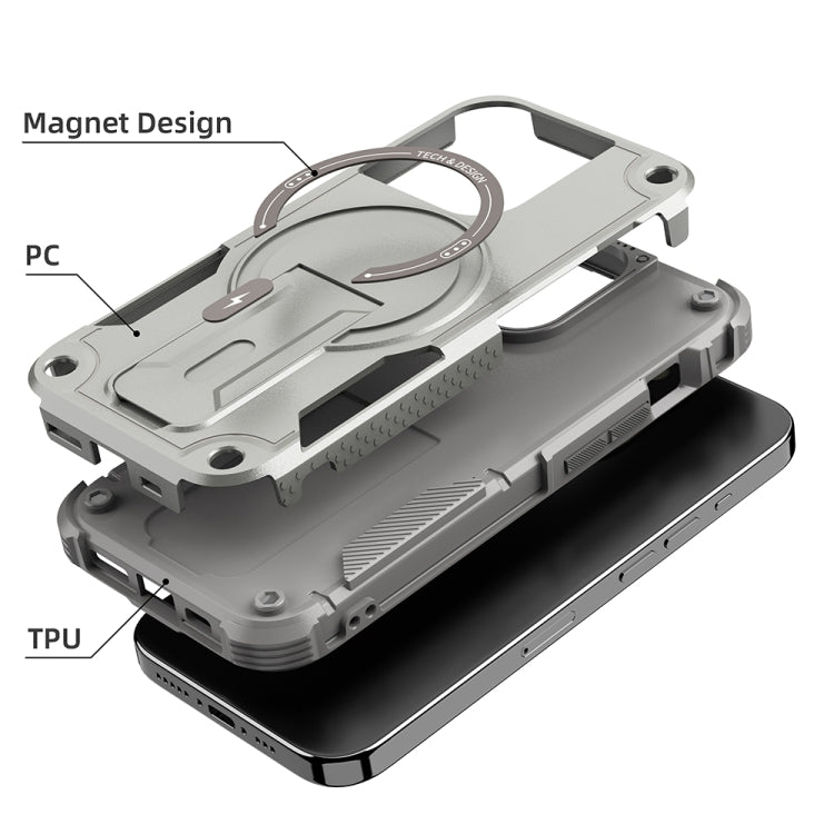 For iPhone 12 Pro Max MagSafe Holder Armor PC Hybrid TPU Phone Case(Grey) - iPhone 12 Pro Max Cases by PMC TechLife | Online Shopping South Africa | PMC TechLife