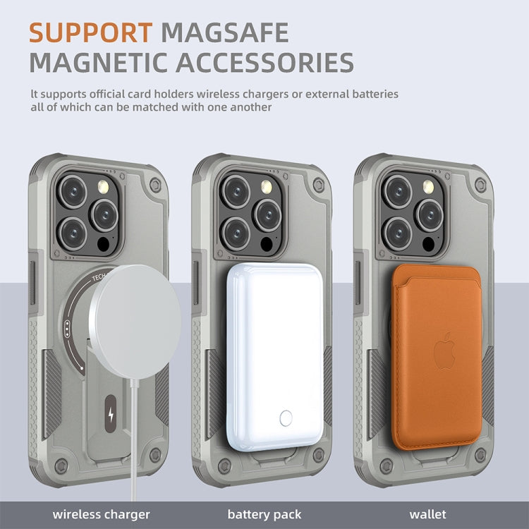 For iPhone 12 Pro Max MagSafe Holder Armor PC Hybrid TPU Phone Case(Grey) - iPhone 12 Pro Max Cases by PMC TechLife | Online Shopping South Africa | PMC TechLife