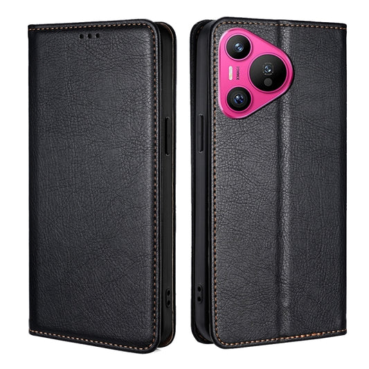 For Huawei Pura 70 Gloss Oil Solid Color Magnetic Leather Phone Case(Black) - Huawei Cases by PMC Jewellery | Online Shopping South Africa | PMC Jewellery | Buy Now Pay Later Mobicred