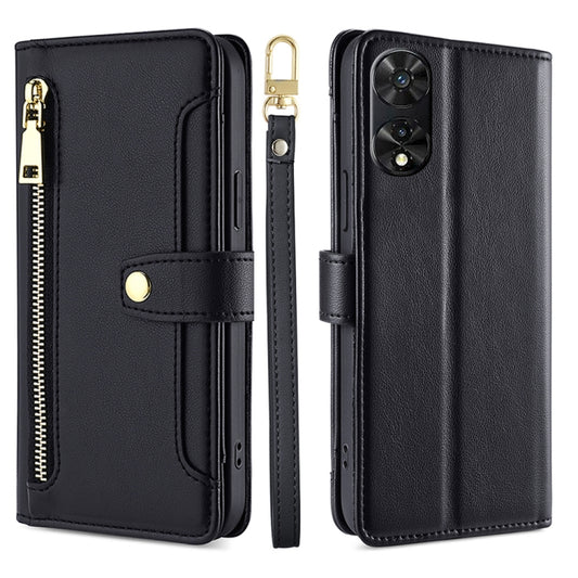 For TCL 505 4G Sheep Texture Cross-body Zipper Wallet Leather Phone Case(Black) - More Brand by PMC Jewellery | Online Shopping South Africa | PMC Jewellery | Buy Now Pay Later Mobicred