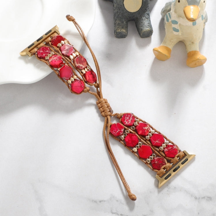 For Apple Watch Ultra 2 49mm Hexagonal Stones Drawstring Chain Watch Band(Red) - Watch Bands by PMC TechLife | Online Shopping South Africa | PMC TechLife | Buy Now Pay Later Mobicred