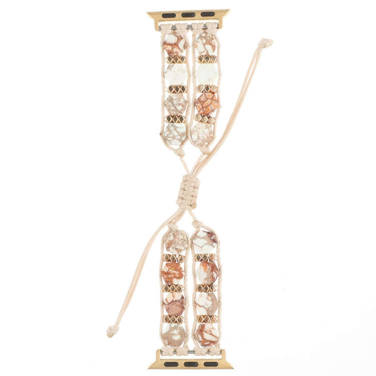 For Apple Watch Series 8 41mm Hexagonal Stones Drawstring Chain Watch Band(Beige) - free shipping - PMC TechLife - Order now!