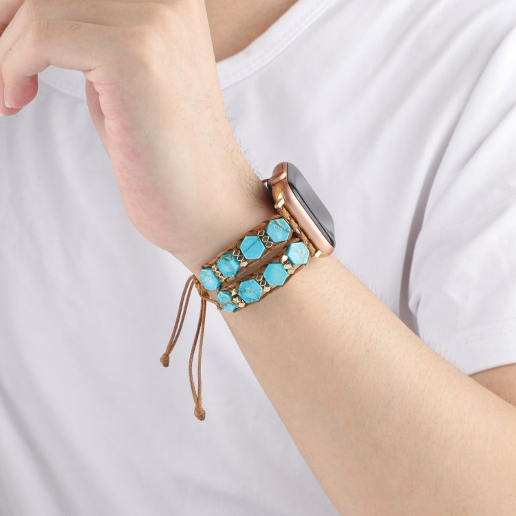 For Apple Watch Series 8 41mm Hexagonal Stones Drawstring Chain Watch Band(Blue) - Watch Bands by PMC TechLife | Online Shopping South Africa | PMC TechLife