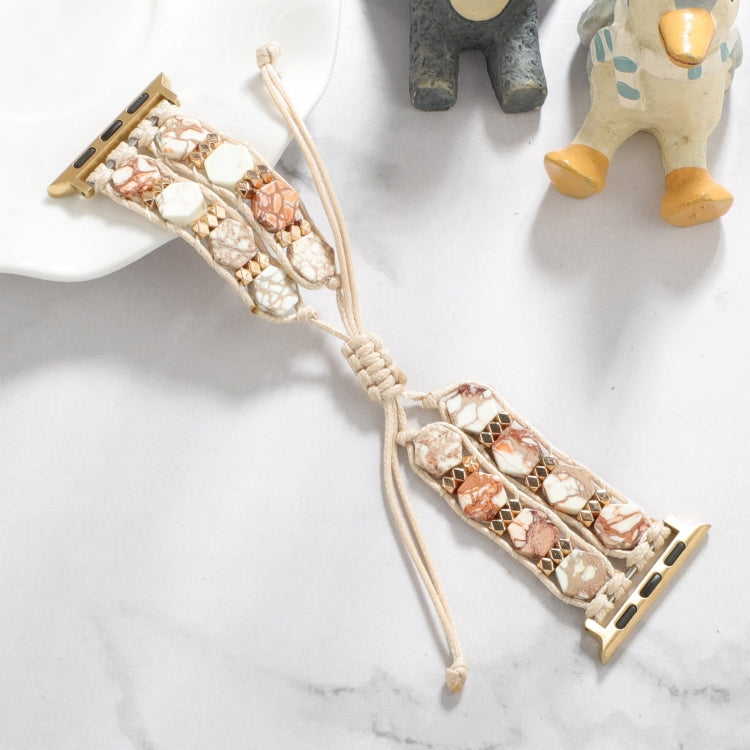 For Apple Watch Series 7 41mm Hexagonal Stones Drawstring Chain Watch Band(Beige) - free shipping - PMC TechLife - Order now!