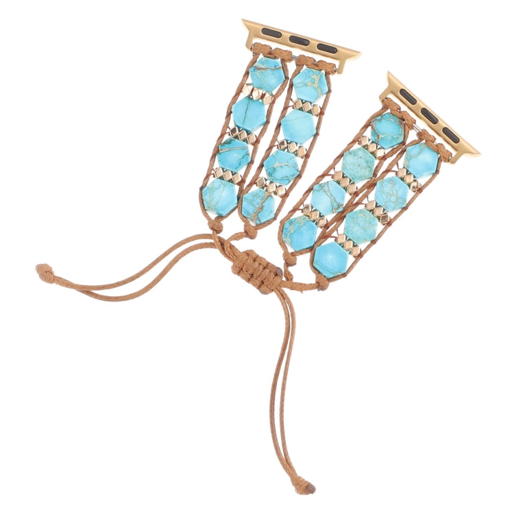 For Apple Watch Series 7 45mm Hexagonal Stones Drawstring Chain Watch Band(Blue) - Watch Bands by PMC TechLife | Online Shopping South Africa | PMC TechLife | Buy Now Pay Later Mobicred