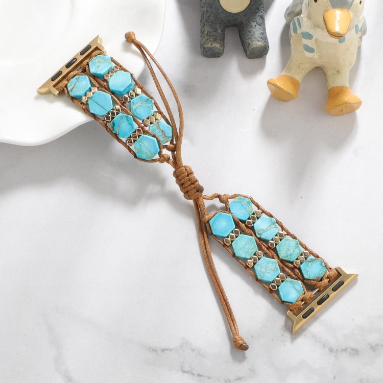 For Apple Watch SE 40mm Hexagonal Stones Drawstring Chain Watch Band(Blue) - Watch Bands by PMC TechLife | Online Shopping South Africa | PMC TechLife