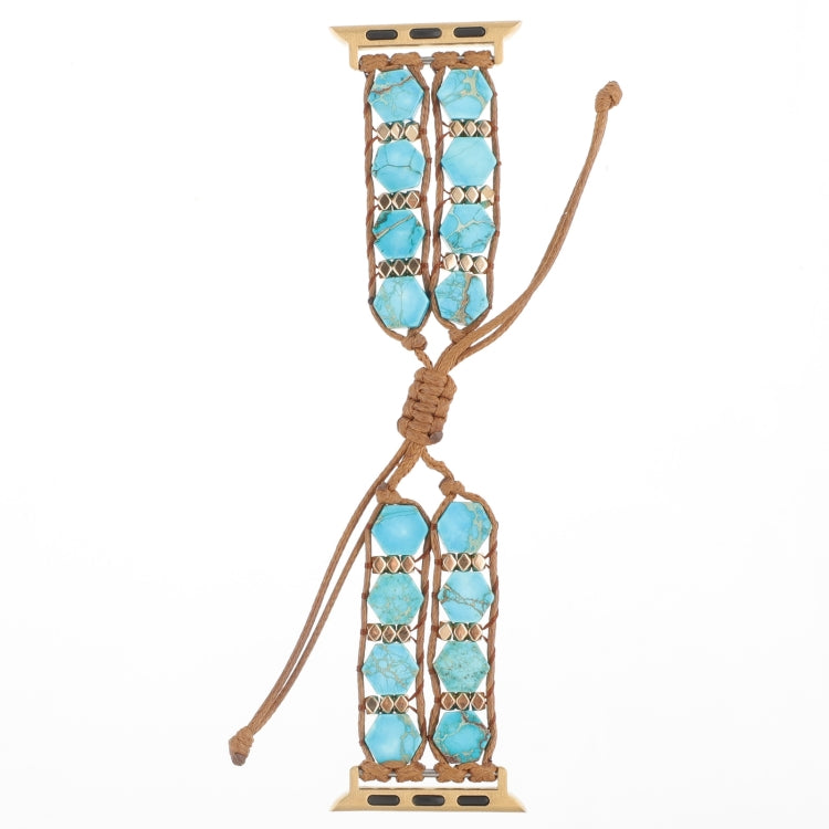 For Apple Watch Series 5 44mm Hexagonal Stones Drawstring Chain Watch Band(Blue) - Watch Bands by PMC TechLife | Online Shopping South Africa | PMC TechLife | Buy Now Pay Later Mobicred