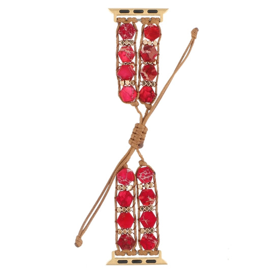 For Apple Watch Series 4 44mm Hexagonal Stones Drawstring Chain Watch Band(Red) - Watch Bands by PMC Jewellery | Online Shopping South Africa | PMC Jewellery