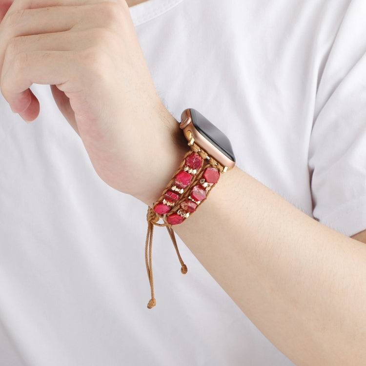 For Apple Watch Series 2 42mm Hexagonal Stones Drawstring Chain Watch Band(Red) - Watch Bands by PMC TechLife | Online Shopping South Africa | PMC TechLife