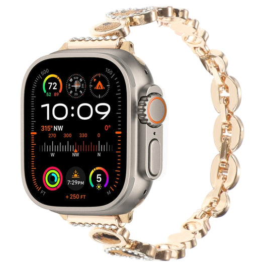 For Apple Watch Ultra 2 49mm Leopard Rhinestones Metal Chain Watch Band(Gold) - Watch Bands by PMC Jewellery | Online Shopping South Africa | PMC Jewellery