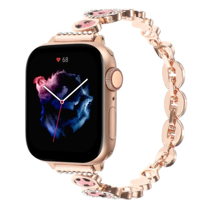 For Apple Watch SE 2022 40mm Leopard Rhinestones Metal Chain Watch Band(Rose Gold) - Watch Bands by PMC Jewellery | Online Shopping South Africa | PMC Jewellery