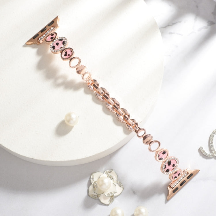 For Apple Watch Series 5 40mm Leopard Rhinestones Metal Chain Watch Band(Rose Gold) - Watch Bands by PMC Jewellery | Online Shopping South Africa | PMC Jewellery