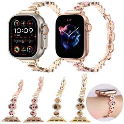 For Apple Watch SE 2023 40mm Leopard Rhinestones Metal Chain Watch Band(Gold) - Watch Bands by PMC Jewellery | Online Shopping South Africa | PMC Jewellery