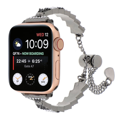 For Apple Watch Series 7 41mm Shell Beads Chain Bracelet Metal Watch Band(Black White) - Watch Bands by PMC Jewellery | Online Shopping South Africa | PMC Jewellery