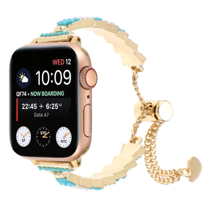 For Apple Watch Series 6 40mm Shell Beads Chain Bracelet Metal Watch Band(Blue White Gold) - Watch Bands by PMC Jewellery | Online Shopping South Africa | PMC Jewellery